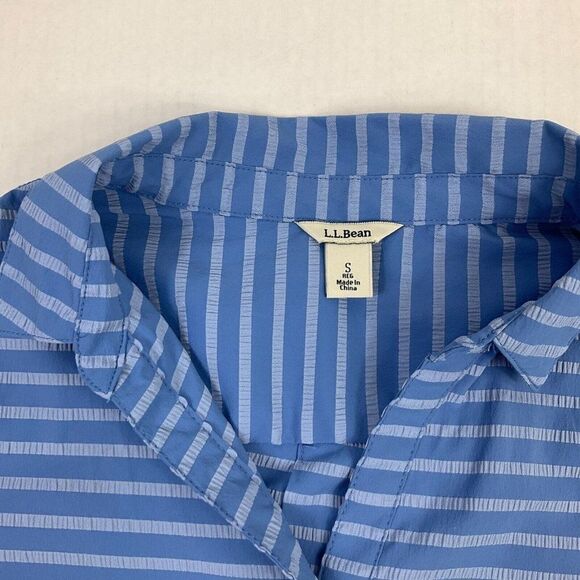 LL Bean Womens Button Down Shirt Blue Striped Tunic Long Sleeve Roll Tab Small - Picture 5 of 11